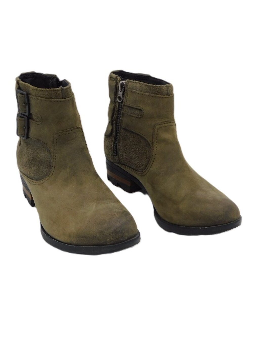 Sorel Lolla Khaki Ankle Bootie | Double Buckle w/Zipper | NL3080-245 | EUC | 8